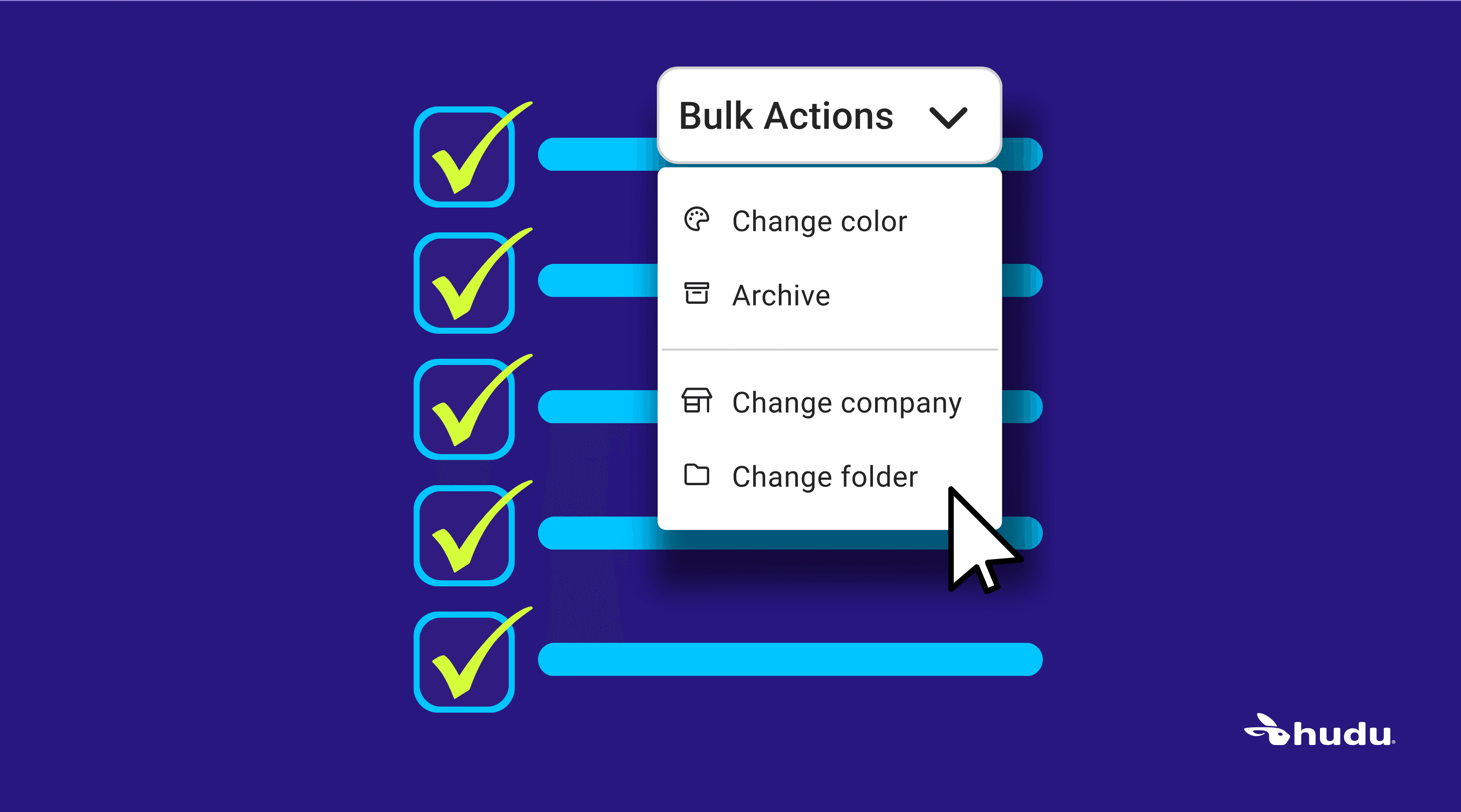 Bulk action menu in Hudu moving records between companies and folders