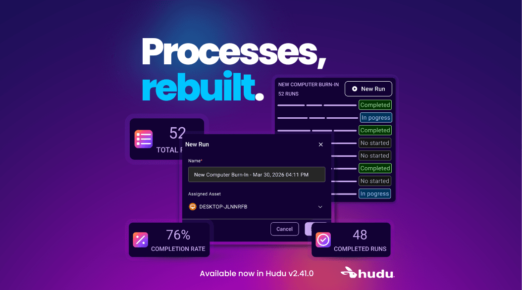 Hudu's new process runs showing completion rate