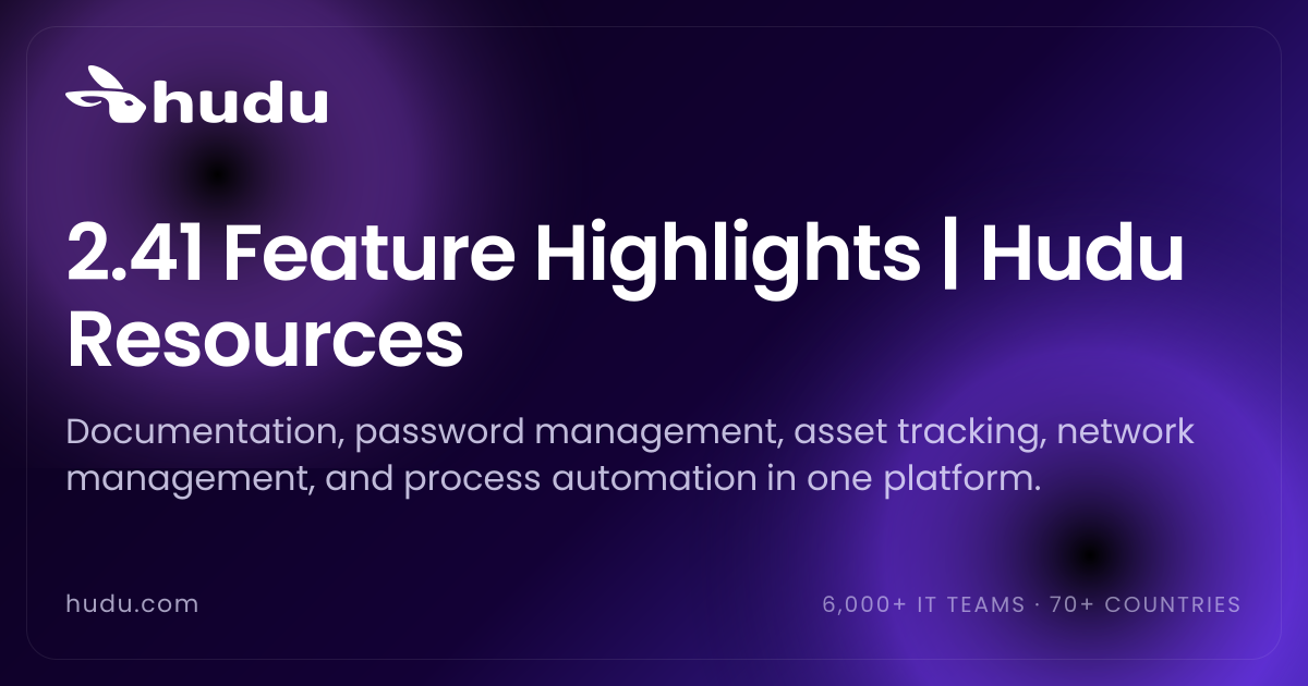 2.41 Feature Highlights | Hudu Resources